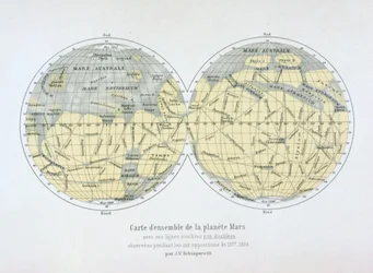 Assembled map of the planet Mars, from observations made during six oppositions in 1877-88